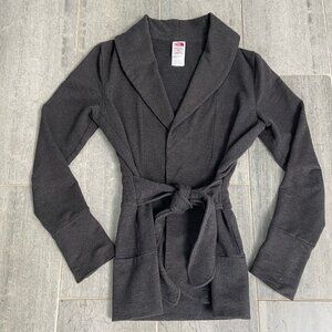 The North Face Sweater Shawl Collar Wrap Belted Cardigan Sweatshirt Grey Small